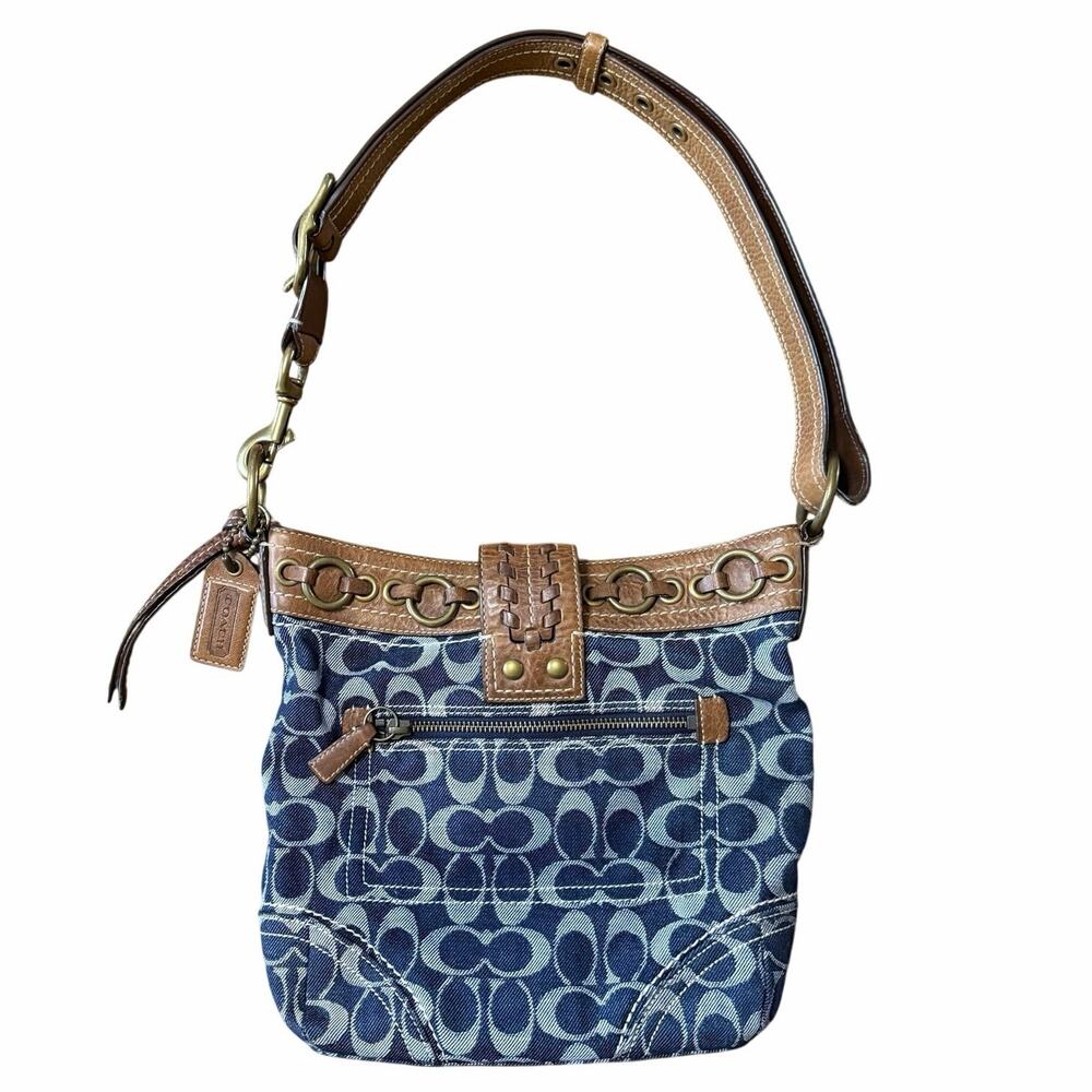 Vintage Coach Signature Denim Canvas Leather Shoulder Bag - Picture 2 of 7